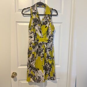 Yoana Baraschi Floral Yellow and Black Halter Dress Size 8